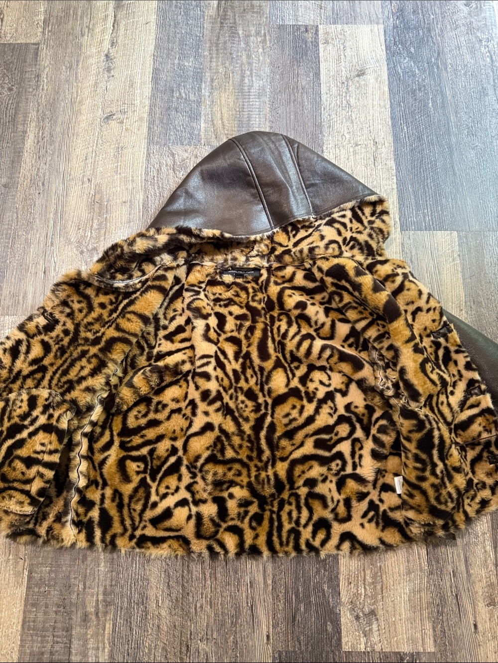 Marc New York Leopard Faux Fur Leather Brown Hooded Jacket Women’s Size Small - Picture 7 of 15